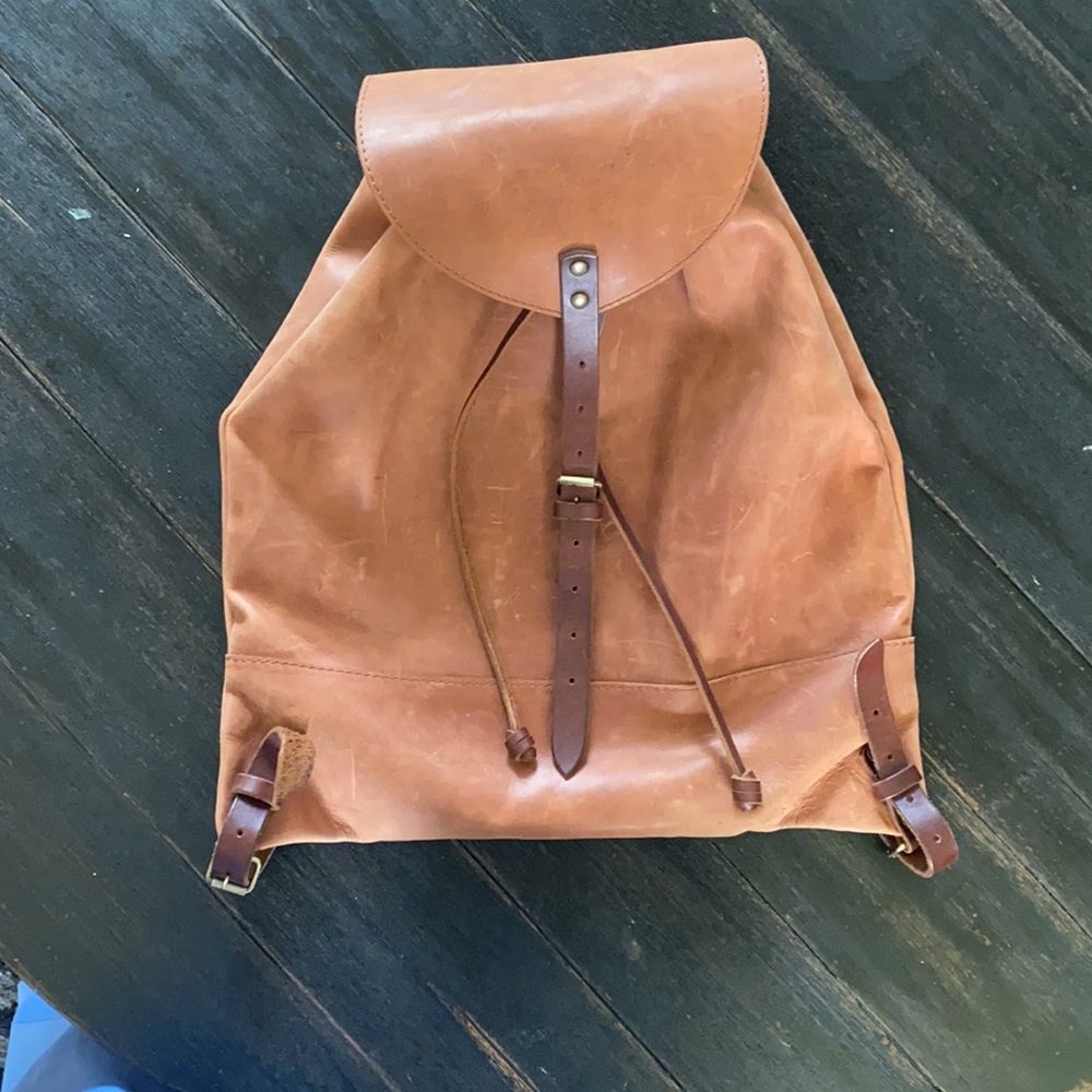 Women's Leather Drawstring Backpack in Cognac Brown - Picture 5 of 7